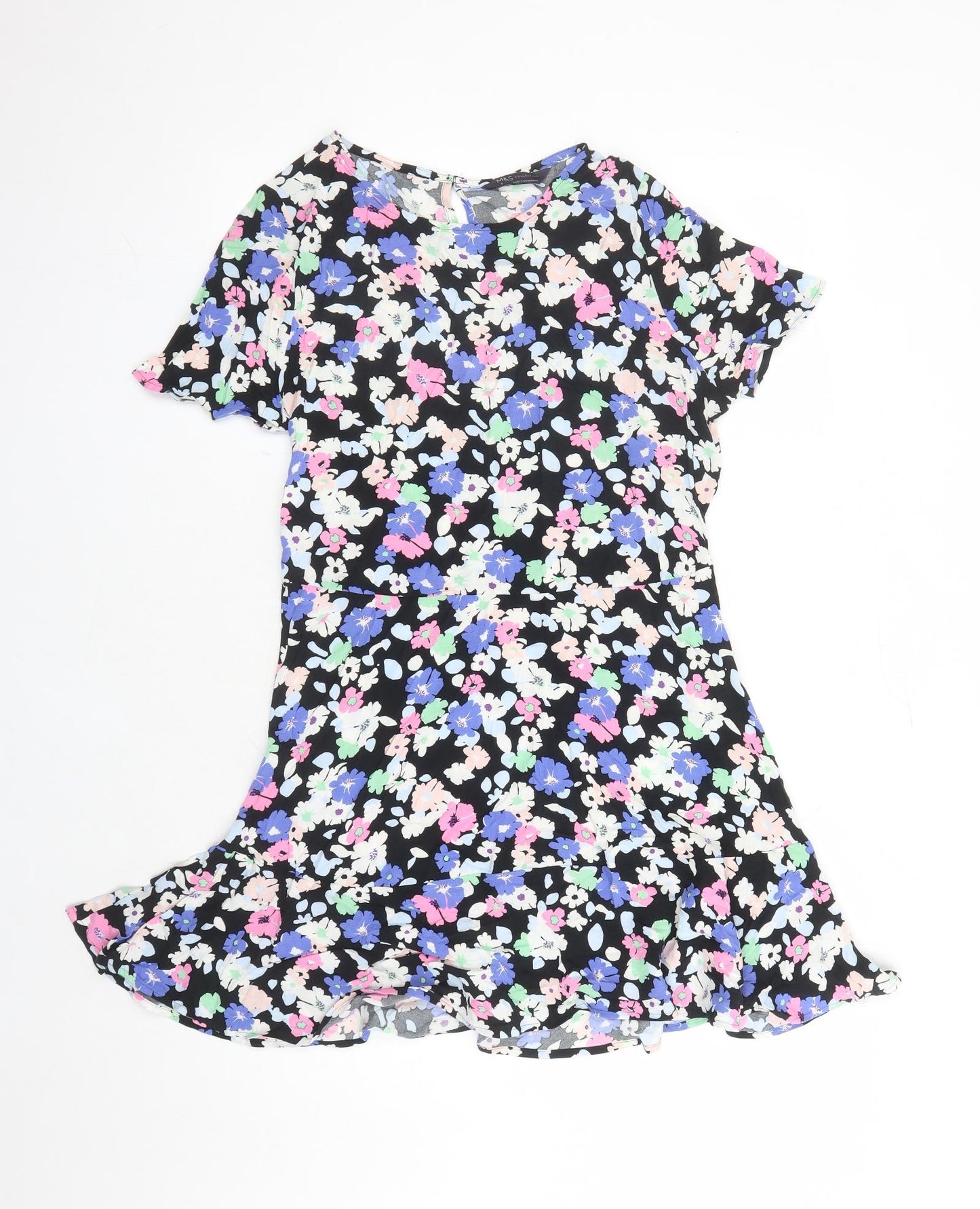 Marks and Spencer Womens Multicoloured Floral Viscose Trapeze & Swing Size 6 Round Neck Button