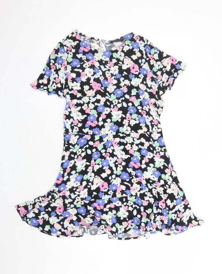 Marks and Spencer Womens Multicoloured Floral Viscose Trapeze & Swing Size 6 Round Neck Button