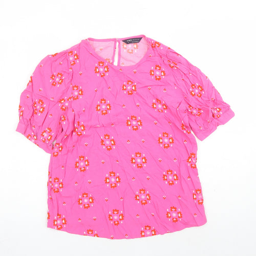 Marks and Spencer Womens Pink Floral Viscose Basic Blouse Size 8 Round Neck