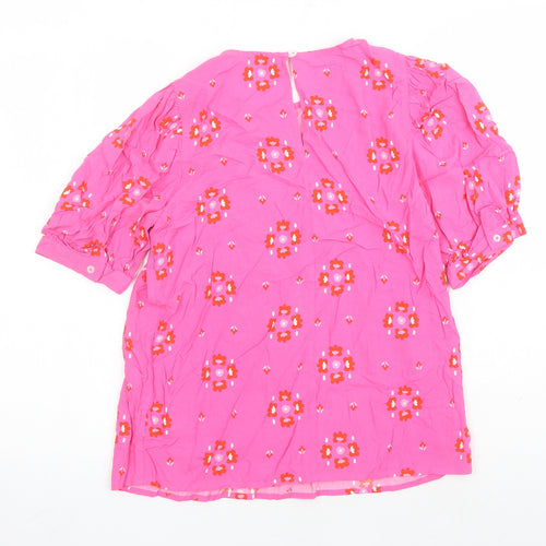 Marks and Spencer Womens Pink Floral Viscose Basic Blouse Size 8 Round Neck
