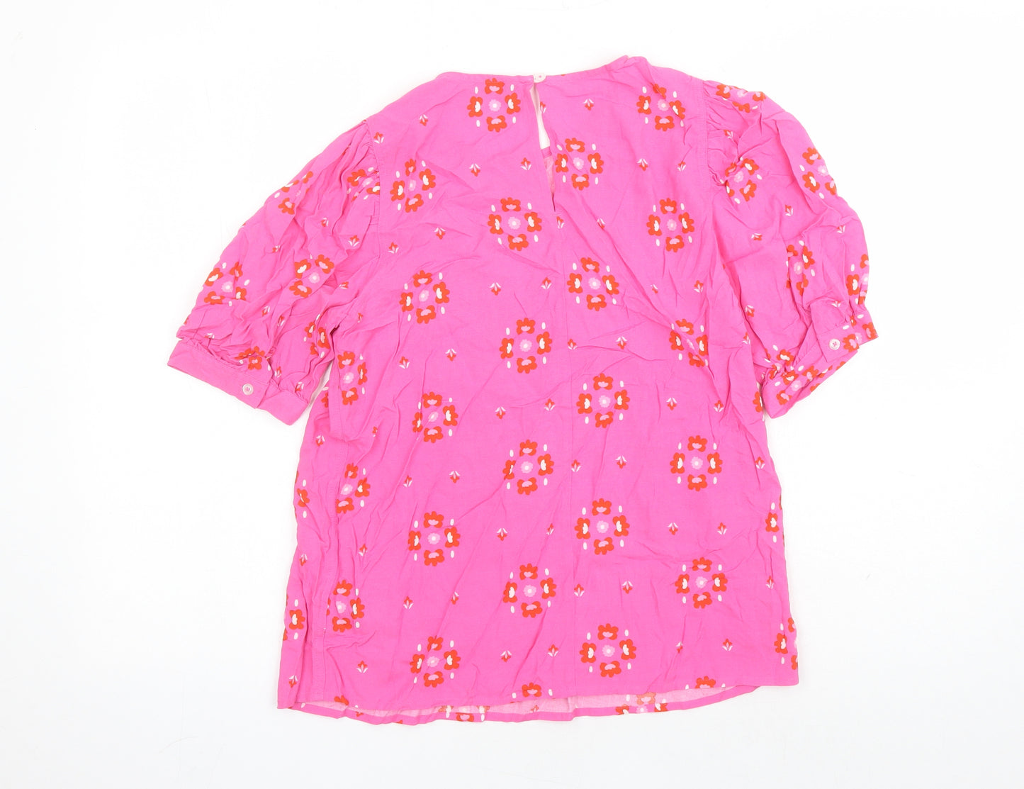 Marks and Spencer Womens Pink Floral Viscose Basic Blouse Size 8 Round Neck