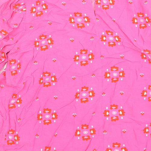 Marks and Spencer Womens Pink Floral Viscose Basic Blouse Size 8 Round Neck