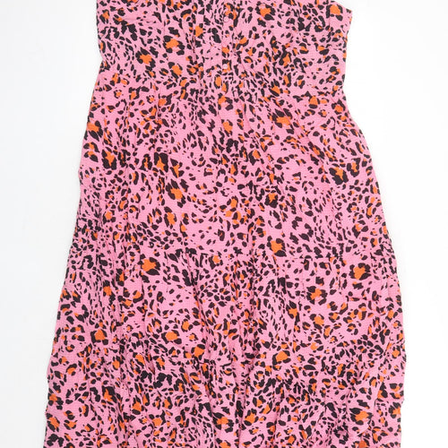 Marks and Spencer Womens Pink Animal Print Viscose Tank Dress Size 16 Sweetheart Pullover - Leopard Pattern