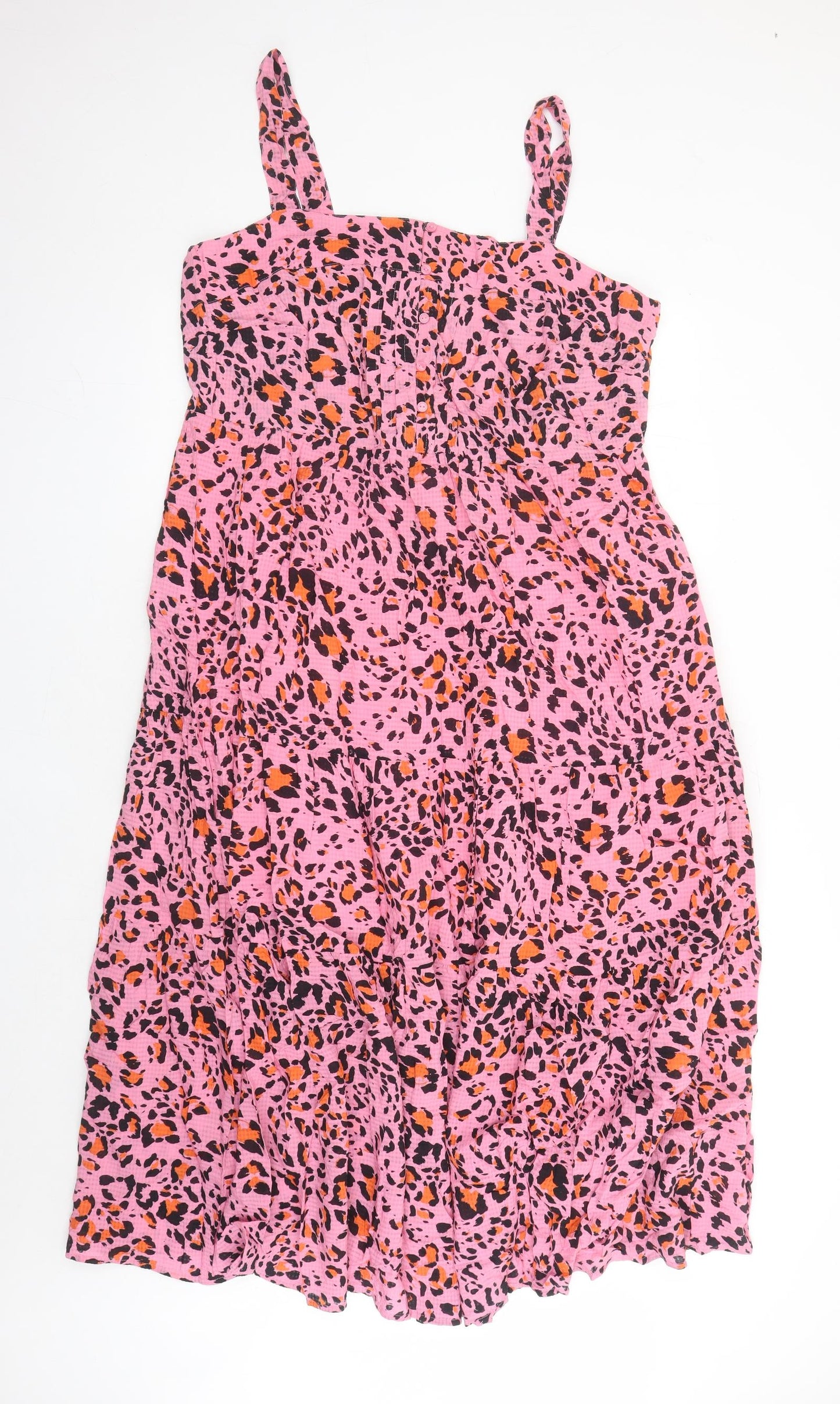 Marks and Spencer Womens Pink Animal Print Viscose Tank Dress Size 16 Sweetheart Pullover - Leopard Pattern