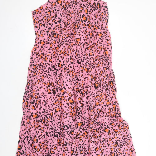 Marks and Spencer Womens Pink Animal Print Viscose Tank Dress Size 16 Sweetheart Pullover - Leopard Pattern