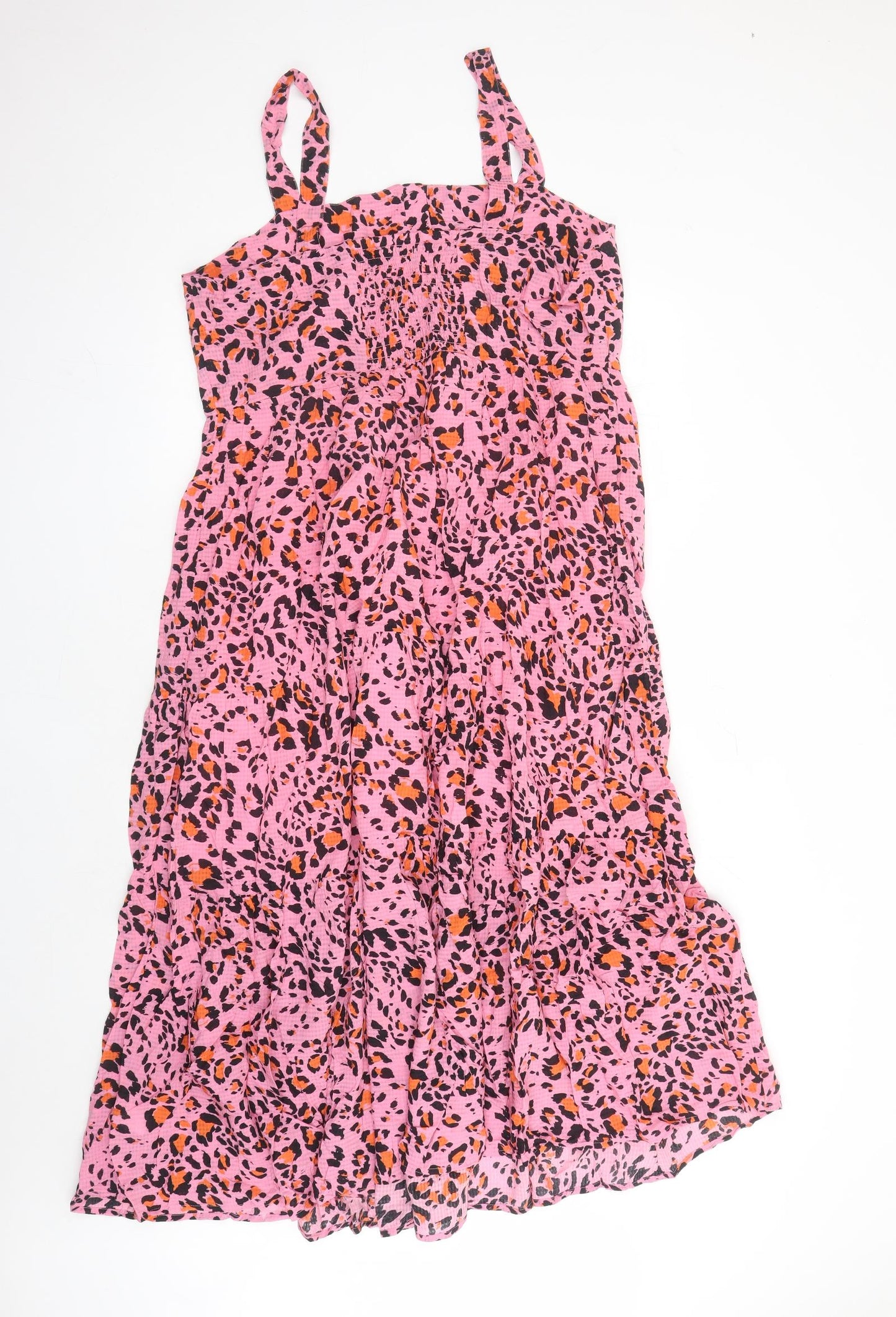 Marks and Spencer Womens Pink Animal Print Viscose Tank Dress Size 16 Sweetheart Pullover - Leopard Pattern