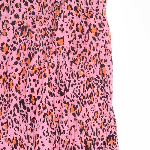Marks and Spencer Womens Pink Animal Print Viscose Tank Dress Size 16 Sweetheart Pullover - Leopard Pattern