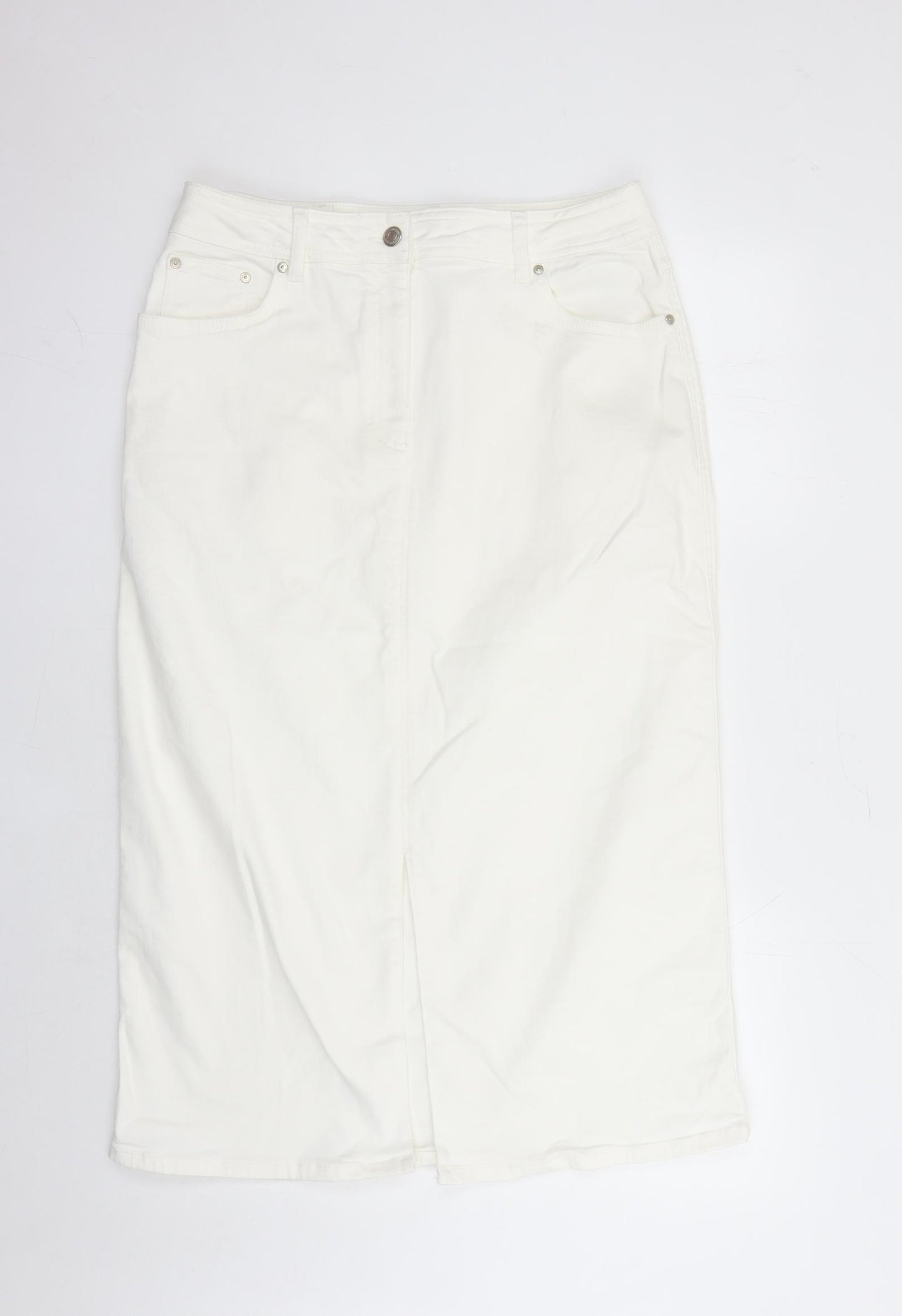 Autograph Womens White Cotton A-Line Skirt Size 16 Zip