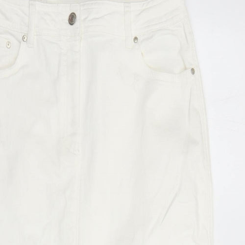 Autograph Womens White Cotton A-Line Skirt Size 16 Zip
