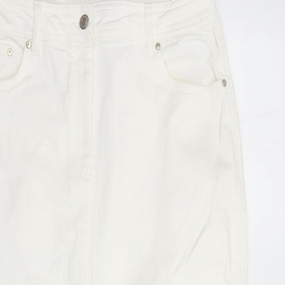 Autograph Womens White Cotton A-Line Skirt Size 16 Zip