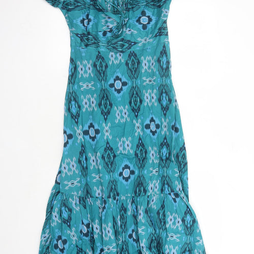 Marks and Spencer Womens Blue Geometric Cotton Maxi Size 8 V-Neck Pullover