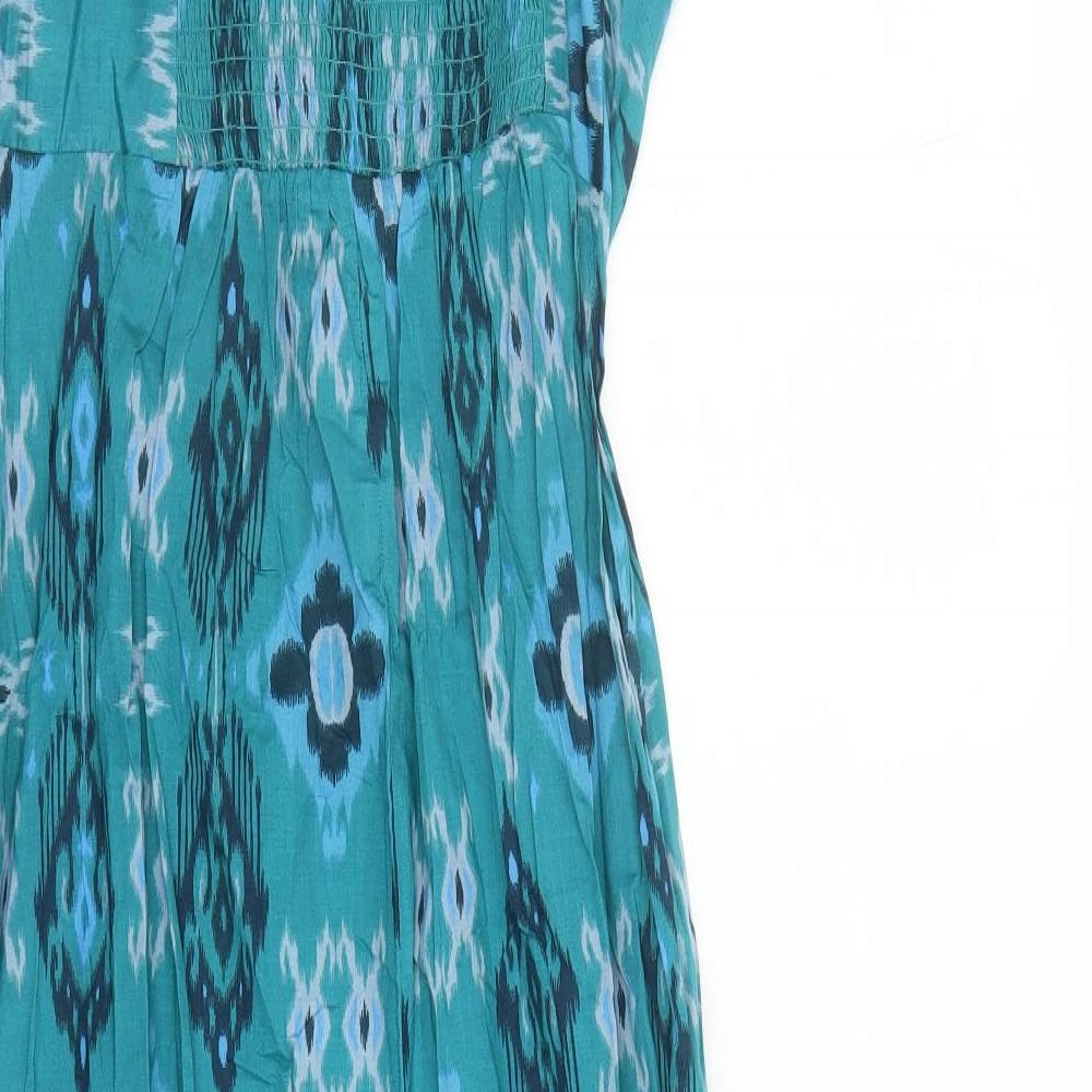 Marks and Spencer Womens Blue Geometric Cotton Maxi Size 8 V-Neck Pullover