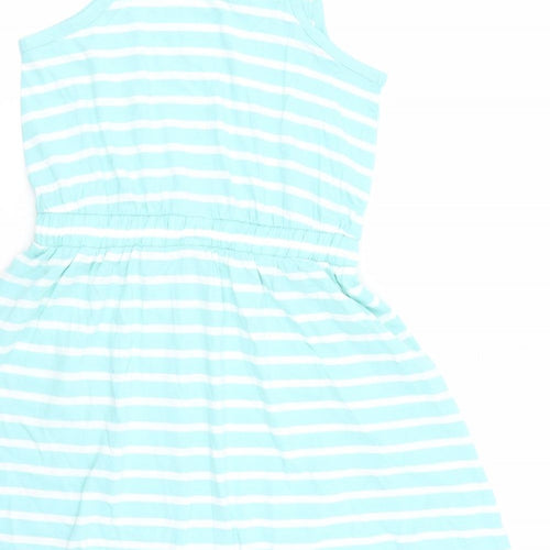 Marks and Spencer Girls Blue Striped Cotton Tank Dress Size 12-13 Years Square Neck Pullover
