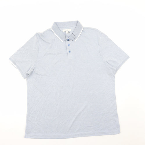Marks and Spencer Mens Blue Geometric Modal Polo Size XL Collared Button
