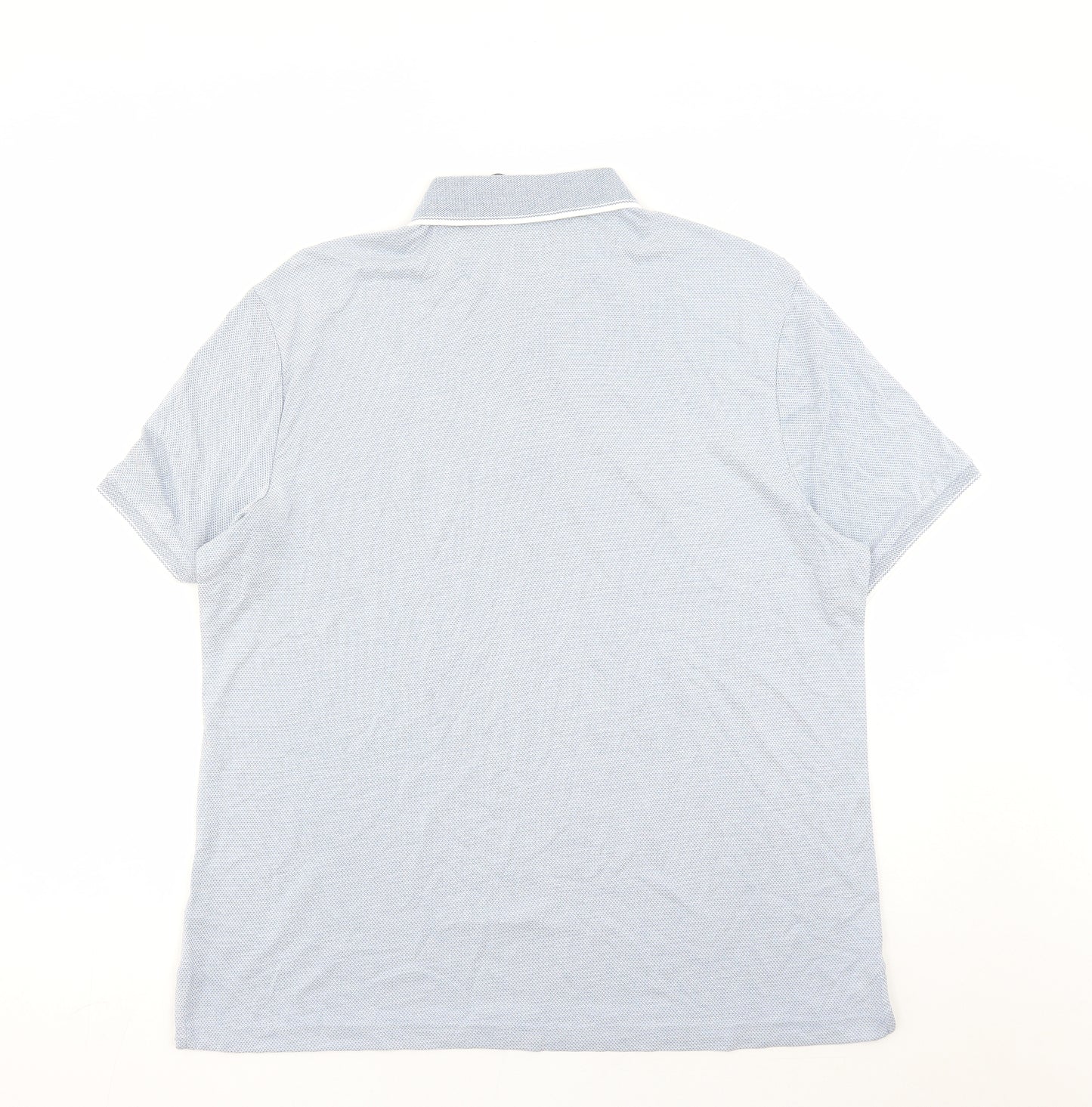 Marks and Spencer Mens Blue Geometric Modal Polo Size XL Collared Button