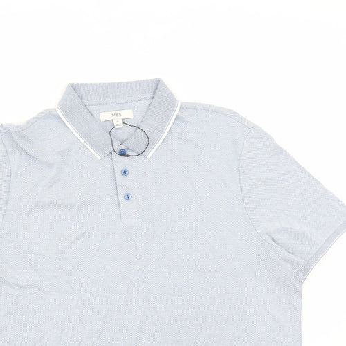 Marks and Spencer Mens Blue Geometric Modal Polo Size XL Collared Button