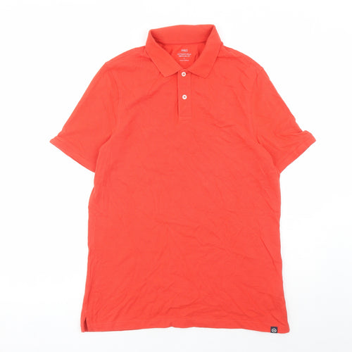 Marks and Spencer Mens Red Cotton Polo Size L Collared Button