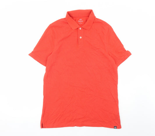 Marks and Spencer Mens Red Cotton Polo Size L Collared Button