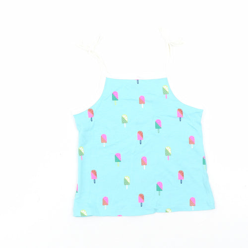 Marks and Spencer Girls Blue Geometric Cotton Camisole Tank Size 2-3 Years Square Neck Tie - Ice Lolly Pattern