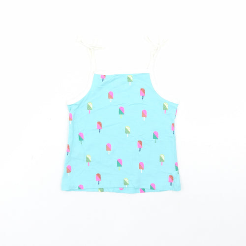 Marks and Spencer Girls Blue Geometric Cotton Camisole Tank Size 2-3 Years Square Neck Tie - Ice Lolly Pattern