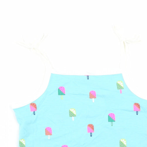Marks and Spencer Girls Blue Geometric Cotton Camisole Tank Size 2-3 Years Square Neck Tie - Ice Lolly Pattern