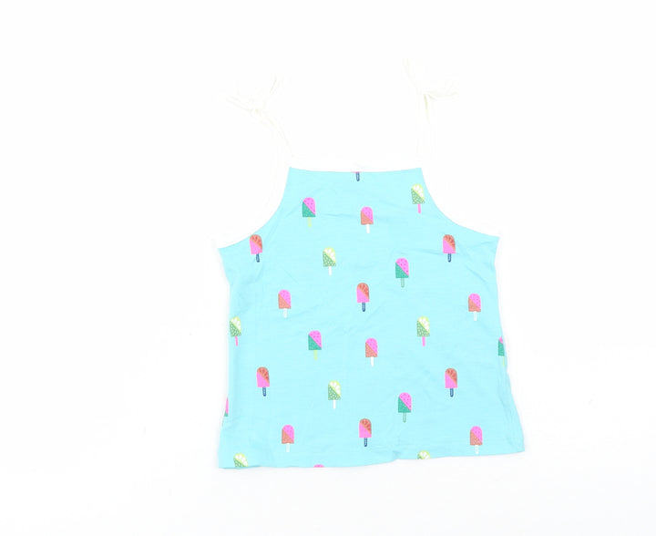Marks and Spencer Girls Blue Geometric Cotton Camisole Tank Size 2-3 Years Square Neck Tie - Ice Lolly Pattern