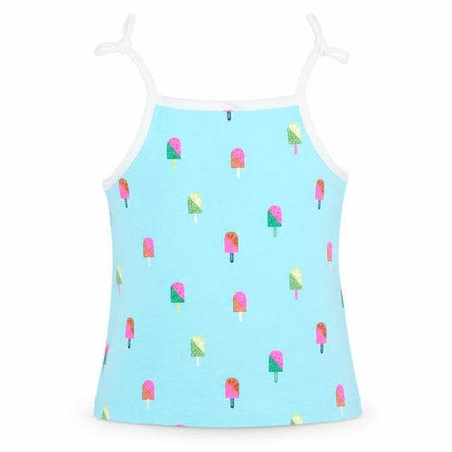 Marks and Spencer Girls Blue Geometric Cotton Camisole Tank Size 2-3 Years Square Neck Tie - Ice Lolly Pattern