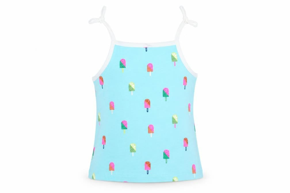 Marks and Spencer Girls Blue Geometric Cotton Camisole Tank Size 2-3 Years Square Neck Tie - Ice Lolly Pattern