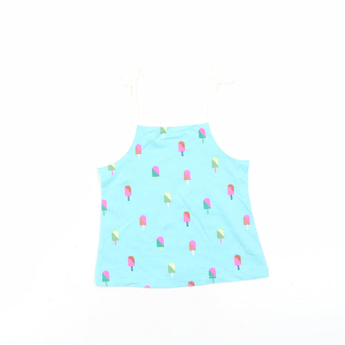 Marks and Spencer Girls Blue Geometric Cotton Camisole Tank Size 2-3 Years Square Neck Tie - Ice Lolly Pattern