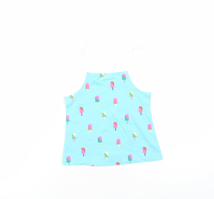 Marks and Spencer Girls Blue Geometric Cotton Camisole Tank Size 2-3 Years Square Neck Tie - Ice Lolly Pattern