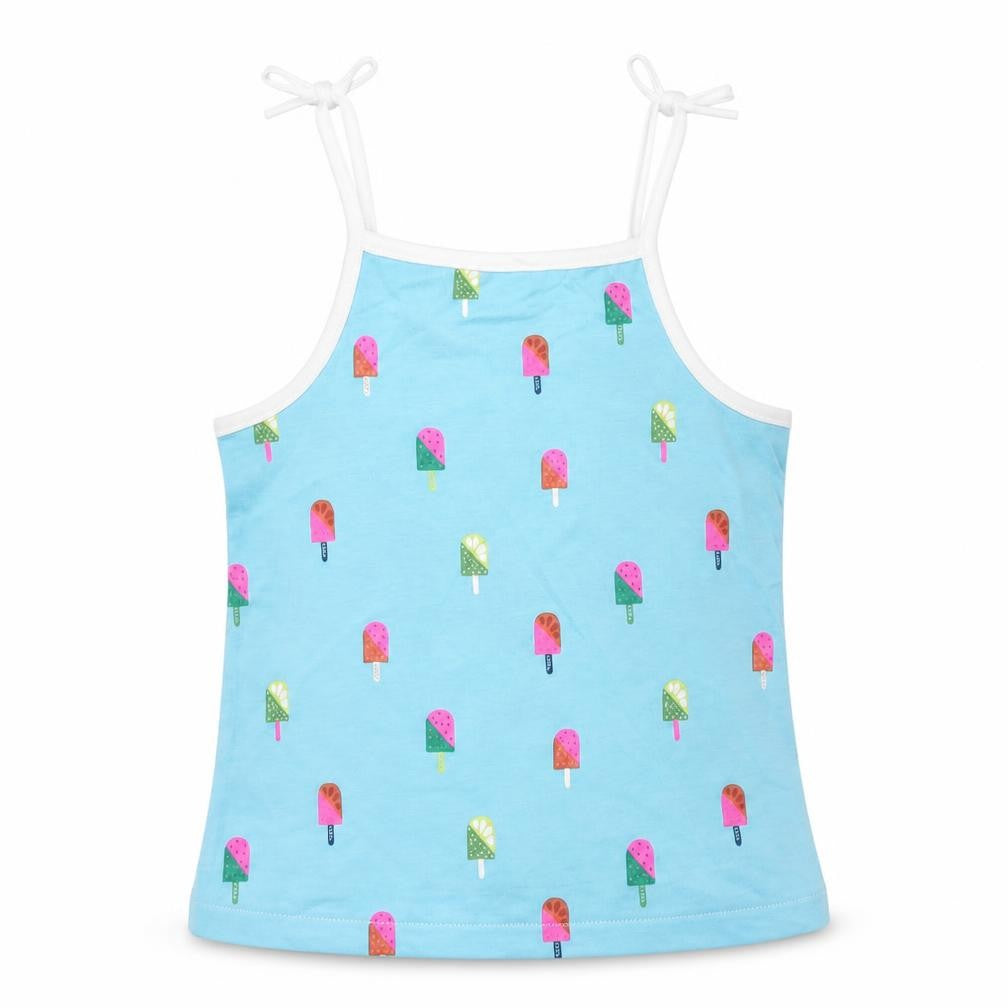 Marks and Spencer Girls Blue Geometric Cotton Camisole Tank Size 2-3 Years Square Neck Tie - Ice Lolly Pattern