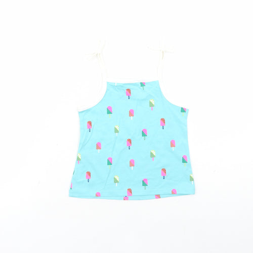 Marks and Spencer Girls Blue Geometric Cotton Camisole Tank Size 2-3 Years Square Neck Tie - Ice Lolly Pattern