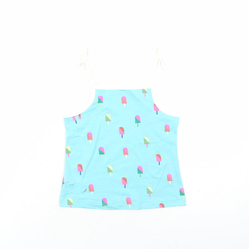 Marks and Spencer Girls Blue Geometric Cotton Camisole Tank Size 2-3 Years Square Neck Tie - Ice Lolly Pattern