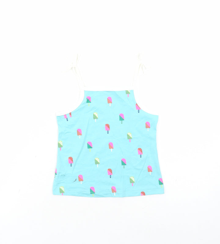Marks and Spencer Girls Blue Geometric Cotton Camisole Tank Size 2-3 Years Square Neck Tie - Ice Lolly Pattern