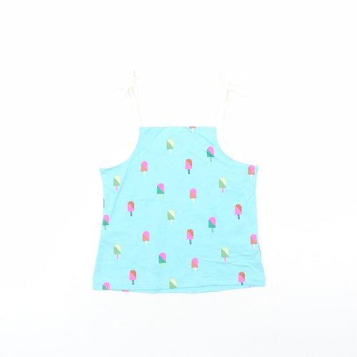 Marks and Spencer Girls Blue Geometric Cotton Camisole Tank Size 2-3 Years Square Neck Tie - Ice Lolly Pattern