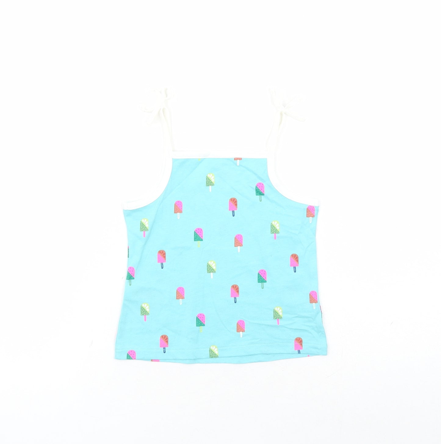 Marks and Spencer Girls Blue Geometric Cotton Camisole Tank Size 2-3 Years Square Neck Tie - Ice Lolly Pattern