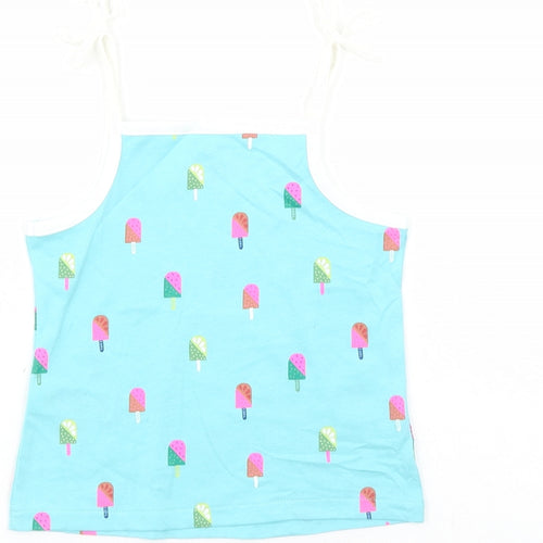 Marks and Spencer Girls Blue Geometric Cotton Camisole Tank Size 2-3 Years Square Neck Tie - Ice Lolly Pattern