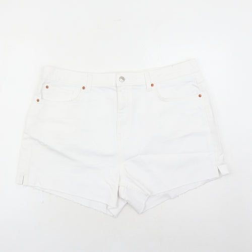 Marks and Spencer Womens White Cotton Mom Shorts Size 20 L4 in Regular Zip