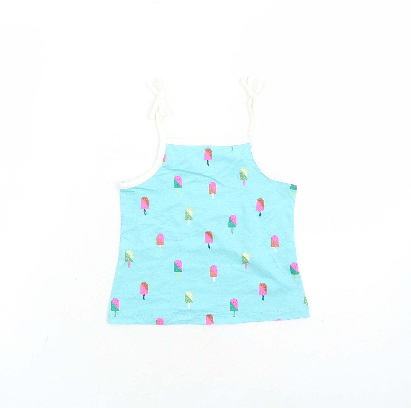 Marks and Spencer Girls Black Geometric Cotton Camisole Tank Size 2-3 Years Square Neck Tie - Ice Lolly Pattern