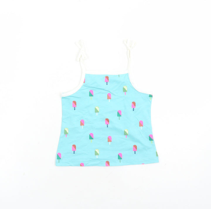 Marks and Spencer Girls Black Geometric Cotton Camisole Tank Size 2-3 Years Square Neck Tie - Ice Lolly Pattern