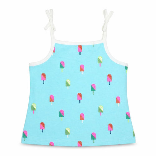 Marks and Spencer Girls Black Geometric Cotton Camisole Tank Size 2-3 Years Square Neck Tie - Ice Lolly Pattern