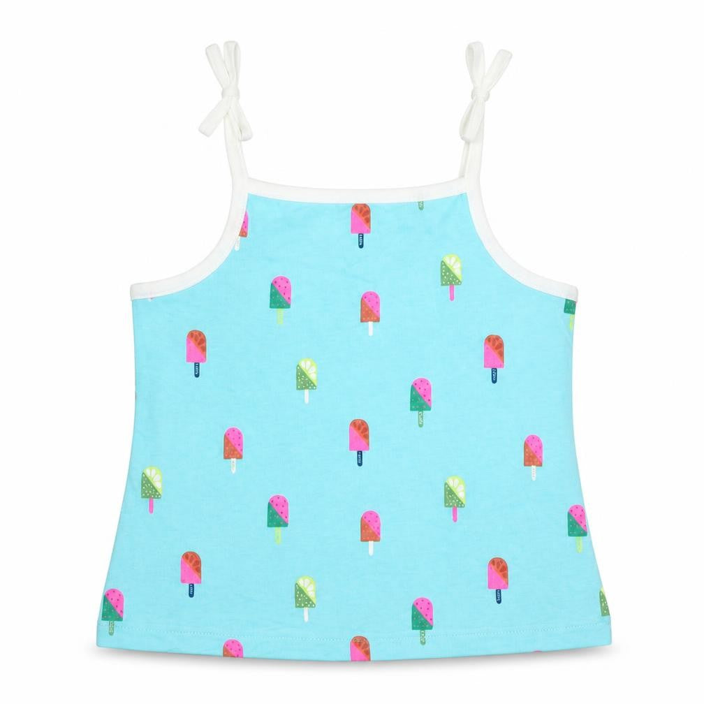 Marks and Spencer Girls Black Geometric Cotton Camisole Tank Size 2-3 Years Square Neck Tie - Ice Lolly Pattern