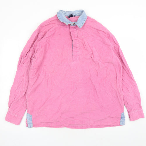 Cotton Traders Mens Pink Cotton Button-Up Size L Collared Button
