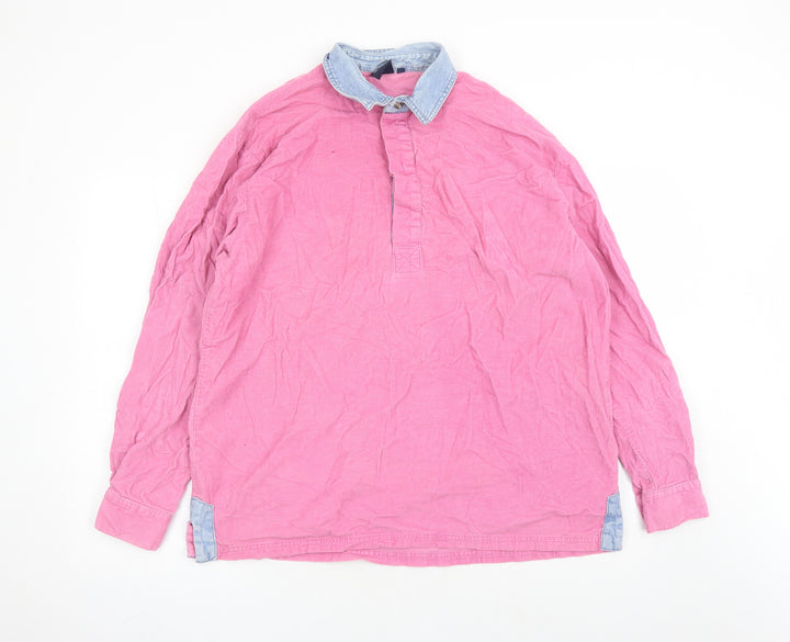 Cotton Traders Mens Pink Cotton Button-Up Size L Collared Button