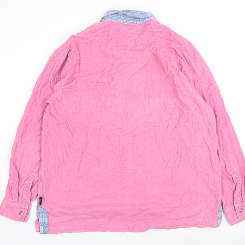 Cotton Traders Mens Pink Cotton Button-Up Size L Collared Button