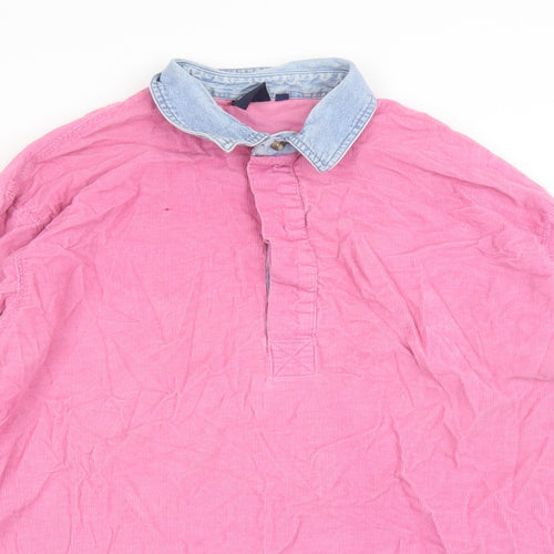 Cotton Traders Mens Pink Cotton Button-Up Size L Collared Button