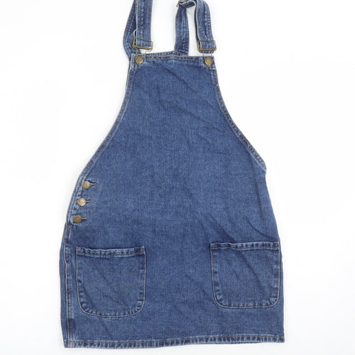Denim & Co. Womens Blue Cotton Pinafore/Dungaree Dress Size 8 Square Neck Button