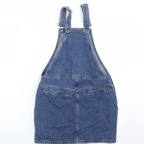 Denim & Co. Womens Blue Cotton Pinafore/Dungaree Dress Size 8 Square Neck Button