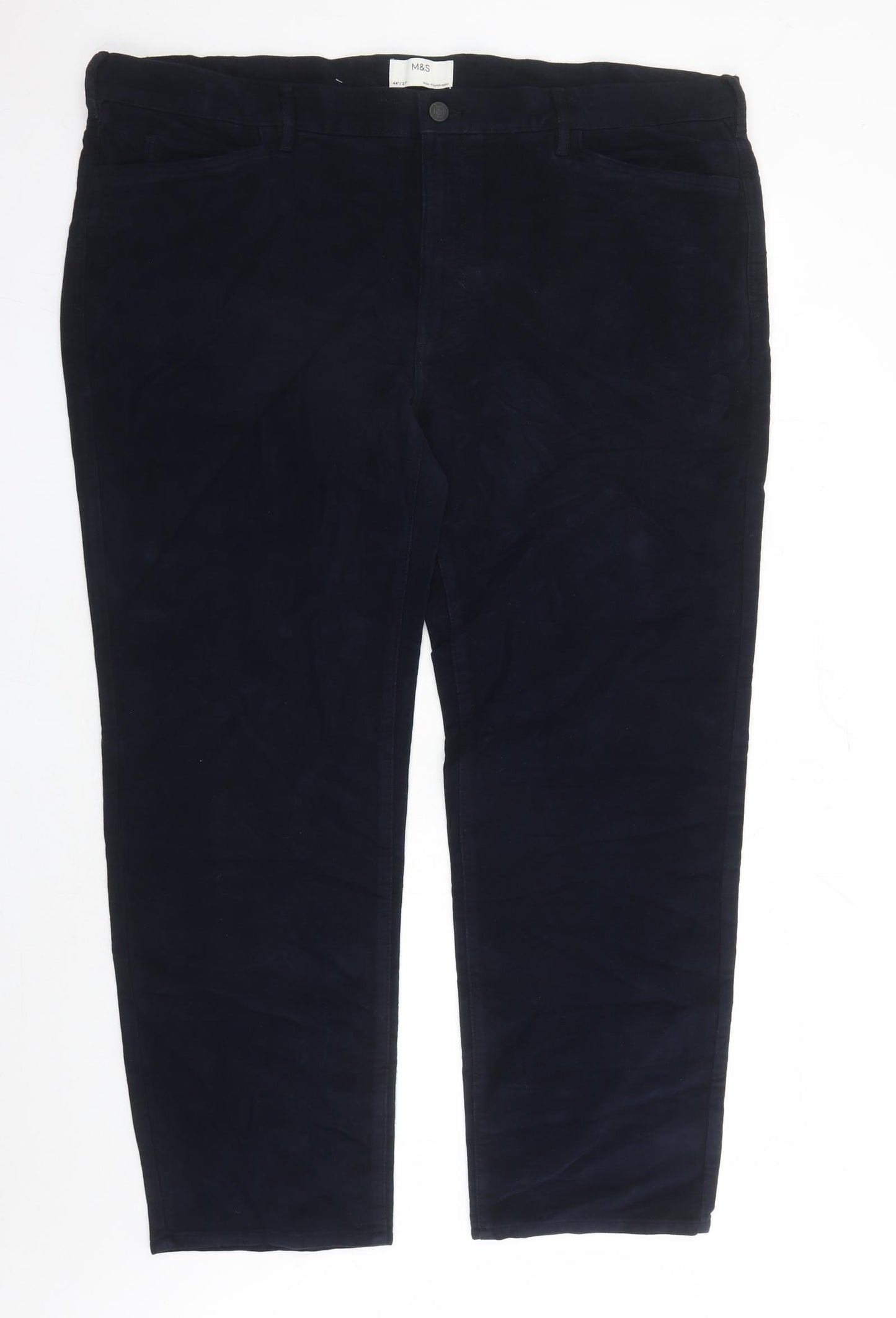 Marks and Spencer Mens Blue Cotton Trousers Size 44 in L31 in Regular Zip