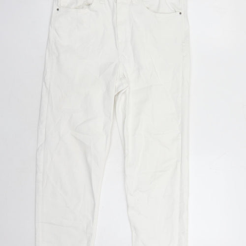 Marks and Spencer Womens White Cotton Straight Jeans Size 12 L23 in Regular Zip